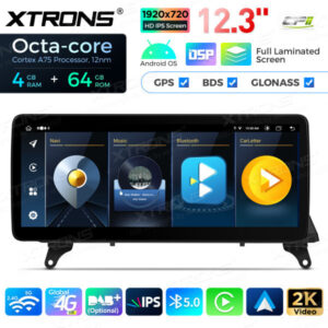 12,3 Zoll Octa Core 4 + 64 GB Global 4G LTE Android Autoradio Multimedia-Player mit vollständig laminiertem Bildschirm für BMW X5 E70 / X6 E71 CIC Lenkrad Links