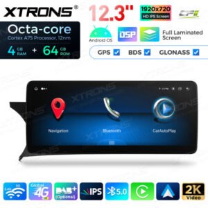 12,3 Zoll Octa Core 4 + 64 GB Global 4G LTE Android Auto-Stereo-Multimedia-Player mit vollständig laminiertem Bildschirm für Mercedes-Benz C-Klasse W204 Lenkrad Links