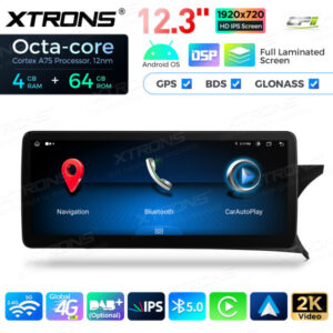 12,3 Zoll Octa Core 4 + 64 GB Global 4G LTE Android Auto-Stereo-Multimedia-Player mit vollständig laminiertem Bildschirm für Mercedes-Benz C-Klasse W204 Lenkrad rechts