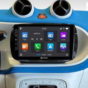 D9-DF434 Premium 192 GB Android Autoradio für Mercedes Smart mit 4 x 100W Class-D Verstärker, 9 Zoll Display (hochauflösend), Inkl. Head-up-Display, Apple CarPlay und Android Auto