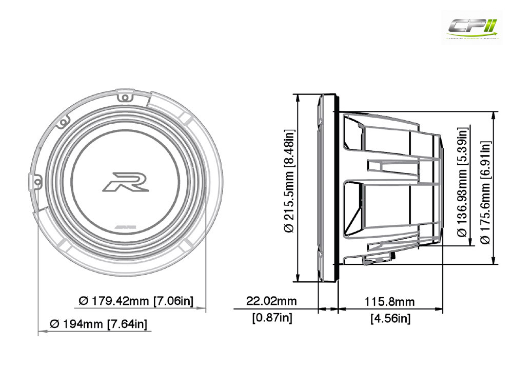 Alpine R2-W8D2 20 cm (8-Zoll) R-Series Subwoofer mit 2 Ohm Doppel-Schwingspule – R2-W8D2-04 CPII