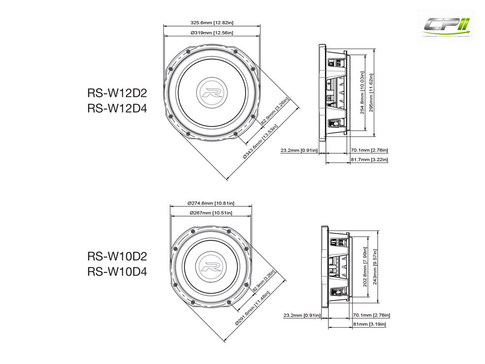 Alpine RS-W10D2 25 cm (10-Zoll) R-Series Shallow Subwoofer mit 2 Ohm Doppel-Schwingspule – RS-W10D2-08 CPII