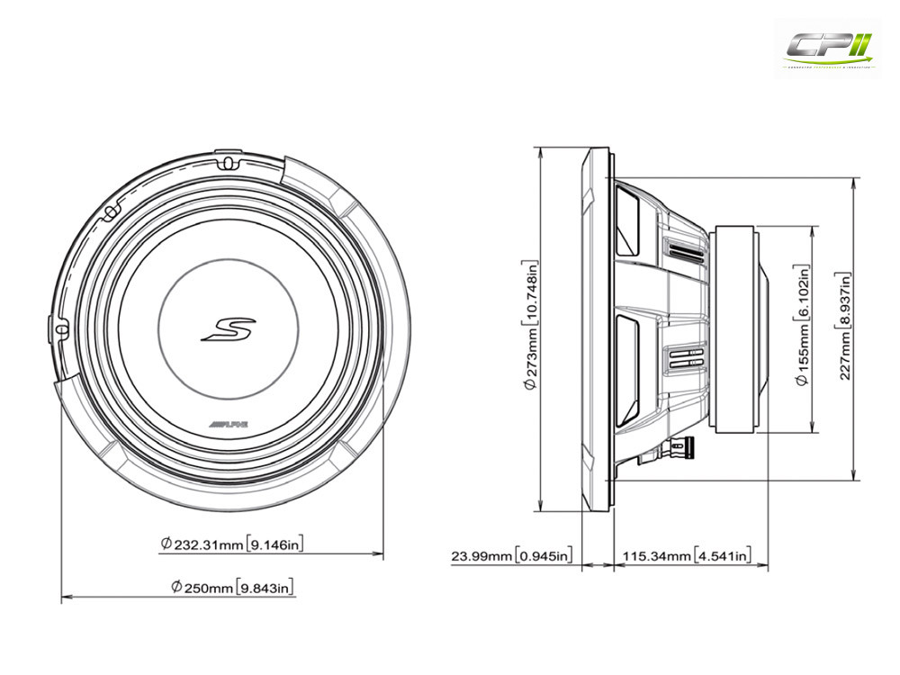 Alpine S2-W10D2 S-Series 25 cm (10-Zoll) Subwoofer mit 2 Ohm Doppelschwingspule – S2-W10D2-05 CPII