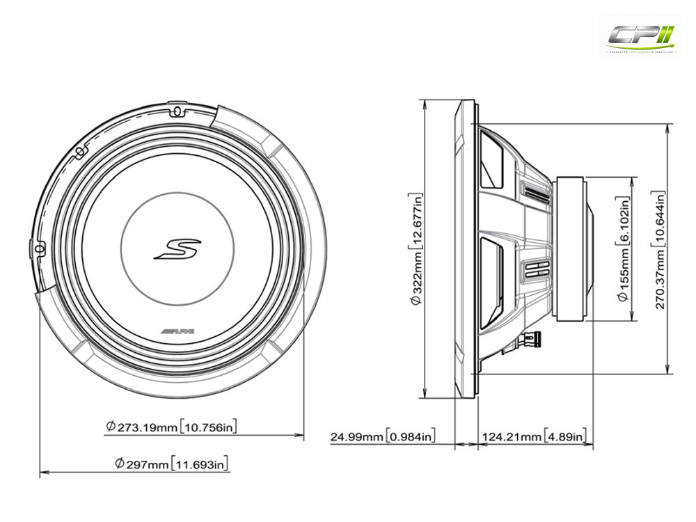 Alpine S2-W12D2 S-Series 30 cm (12-Zoll) Subwoofer mit 2 Ohm Doppelschwingspule – S2-W12D2-05 CPII