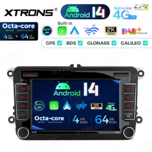 PX74MTVL 7 Zoll Octa Core 4 + 64 GB Android 14 Autoradio Multimedia Player Custom Fit für Volkswagen / SEAT / SKODA Global 4G LTE