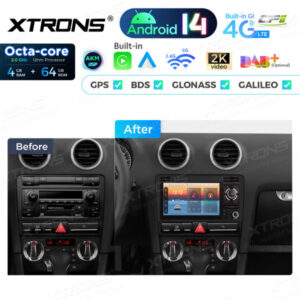 PX74A3AL 7-Zoll-Autoradio-Navigationssystem mit Android 14 Autoradio mit integriertem CarPlay und Android Auto und DSP Custom Fit für Audi – Bild 4