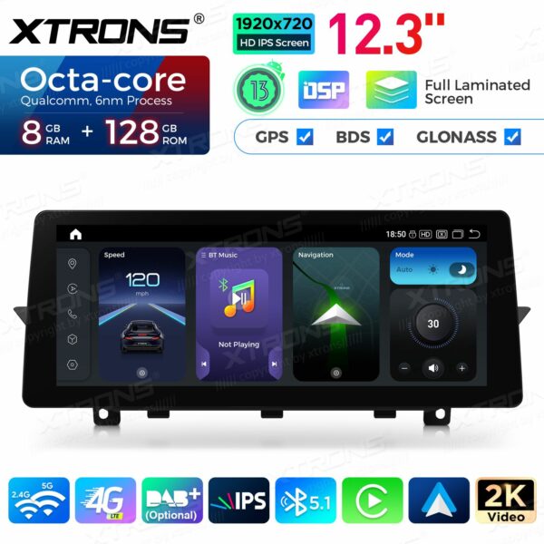 Android Autoradio Xtrons QGB23CIB12FVGT Octar Core 8GB+128GB 12,3 Zoll für BMW 5er F07 GT (2011-2012) Original CIC System