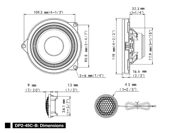 Alpine DP2-45C-B 12 cm (4,5-Zoll) 2-WEGE-KOMPONENTEN-LAUTSPRECHER für BMW 3er und 4er Reihe – Bild 2