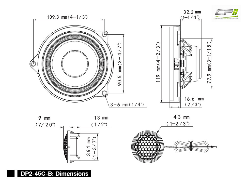 Alpine DP2-45C-B 12 cm 2-WEGE-KOMPONENTEN-LAUTSPRECHER für BMW 3er und 4er Reihe – Bild 2