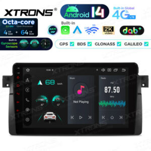 PXP9446BGDAB 9 Zoll 4+64 GB Android 14 Autoradio-Multimediaplayer Eingebautes DAB+ AKM DSP Global 4G IPS Gyroskopsensoren für BMW/Rover/MG