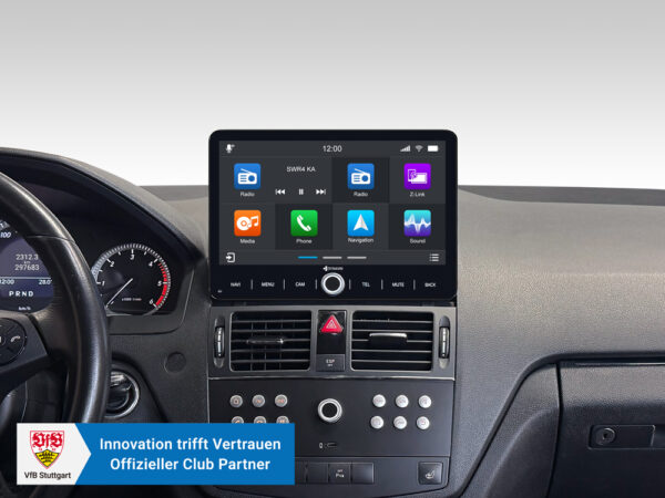 D9-W204 Premium 192 GB Android Autoradio für Mercedes C-Klasse W204 mit 4 x 100W Class-D Verstärker, 10,1 Zoll Display (hochauflösend), Inkl. Head-up-Display, Apple CarPlay und Android Auto