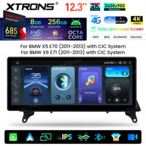 QWBX24CIB12X5L 12,3 Zoll 2K-Bildschirm Qualcomm Snapdragon 685 8+256 GB Android-Autobildschirm-Upgrade für BMW X5 E70/X6 E71 (2011–2013) LHD CIC-System