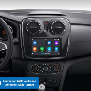 D9-DAC Premium Flex 160 GB Android Autoradio für Dacia Sandero / Duster / Renault Captur mit 4 x 100W Class-D Verstärker, 8 Zoll Display (hochauflösend), Inkl. Head-up-Display, Apple CarPlay und Android Auto