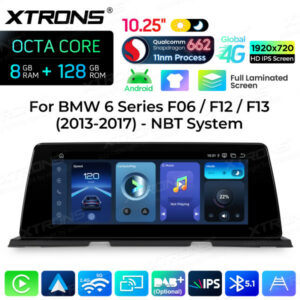QBBH14NB12SX 10,25 Zoll 8+128 GB Android Autoradio mit Qualcomm Snapdragon 662 Prozessor, volllaminiertem Bildschirm, globalem 4G-Netz für BMW 6er F06/F12/F13 mit NBT-System