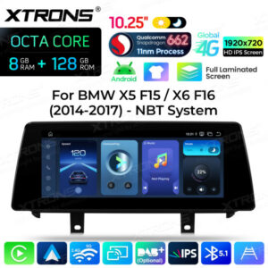 QBBH14NB12X5N 10,25 Zoll 8+128 GB Android Autoradio mit Qualcomm Snapdragon 662, volllaminiertem Bildschirm, globalem 4G für BMW X5 F15/X6 F16 mit NBT-System