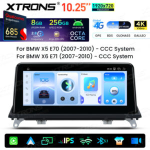 QWBX14X5CC 10,25 Zoll Qualcomm Snapdragon 685 8+256GB IPS-Bildschirm Android Auto-Infotainment-System Upgrade für BMW X5 E70/X6 E71 mit CCC-System