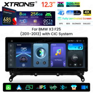 QWBX24CIB12X3 12,3-Zoll-2K-Bildschirm Qualcomm Snapdragon 685 8+256GB Android Auto-Bildschirm Infotainment-System Upgrade für BMW X3 F25 CIC System