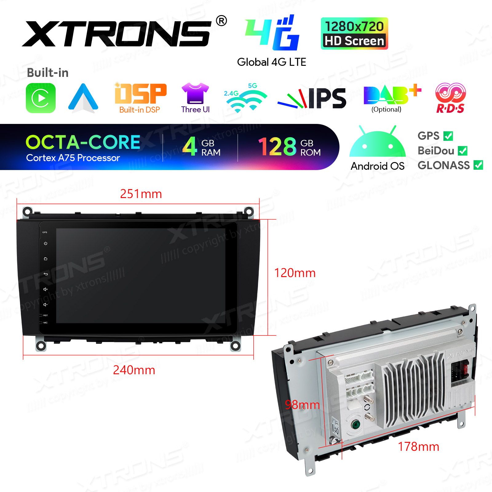 Android Autoradio Xtrons für Mercedes-Benz CLK-Klasse A209/C209 4/128 GB – Bild 14