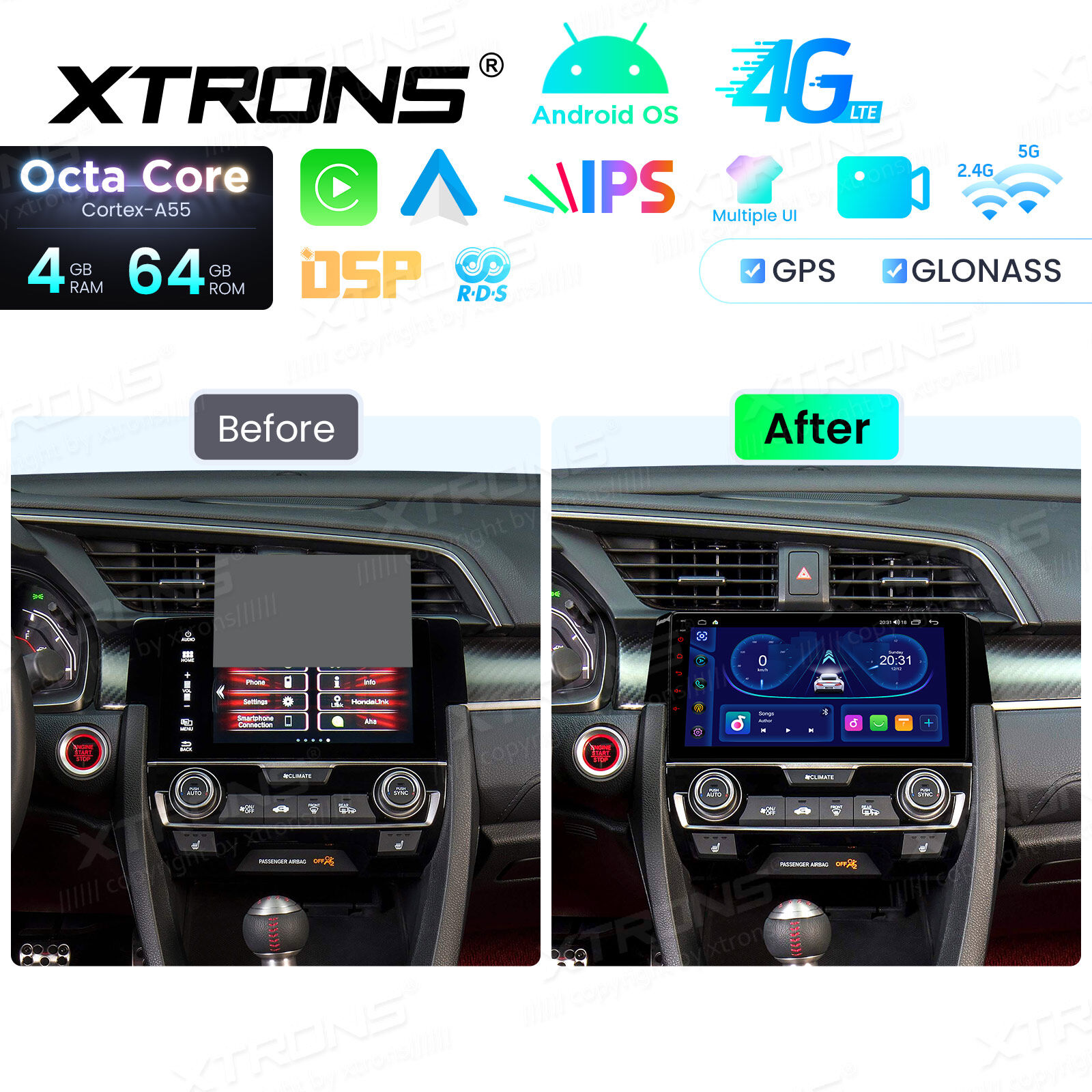 Android Autoradio Xtrons für Honda Civic 2015-2022 4+64GB – Bild 3