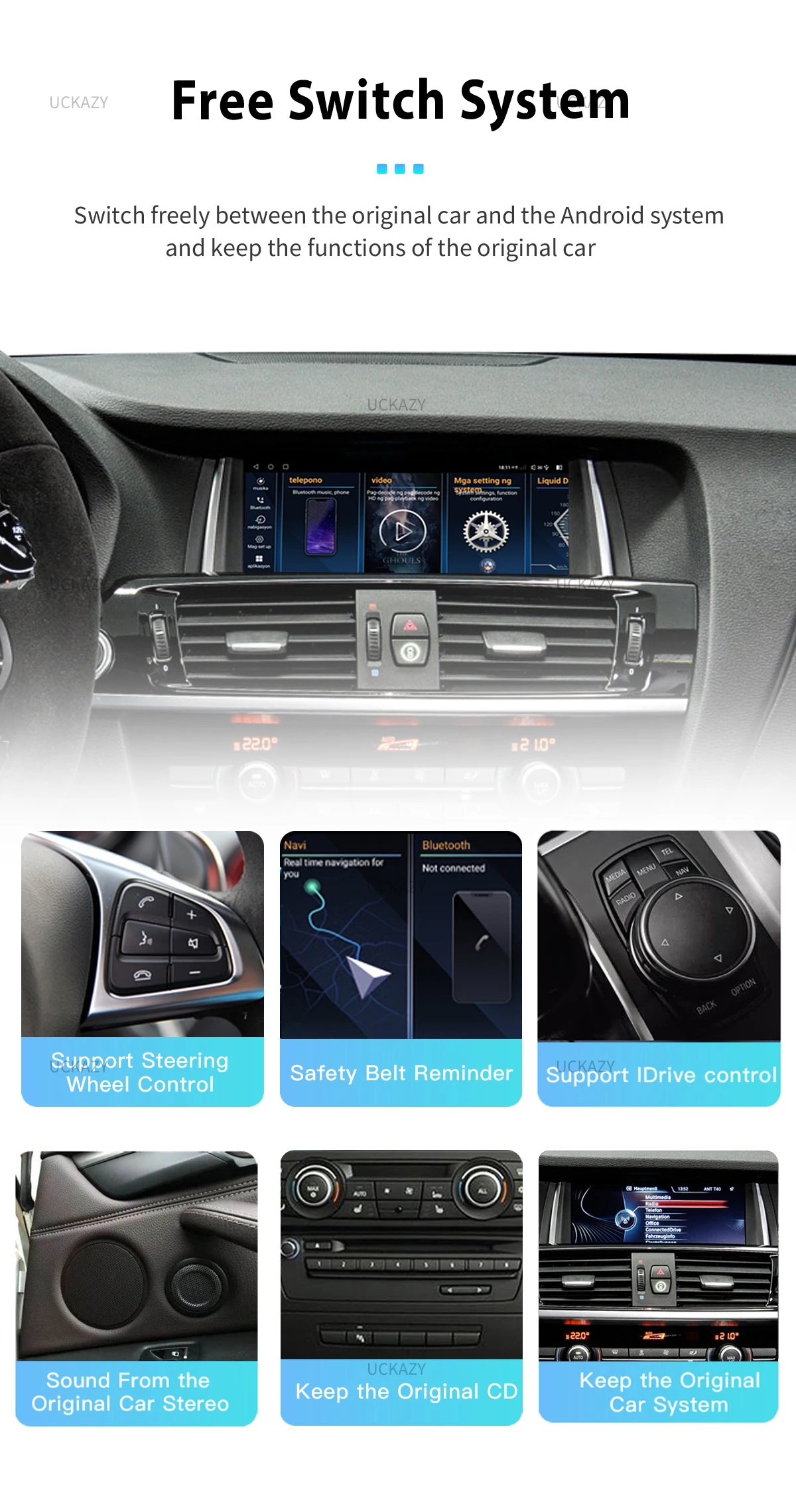 Uckazy 6gb 128gb android 14 auto multimedia player für bmw x3 f25 für bmw x4 f26 radio audio stereo bildschirm gps navigations kopf einheit f25 carplay 4g wifi ips dsp 8 core