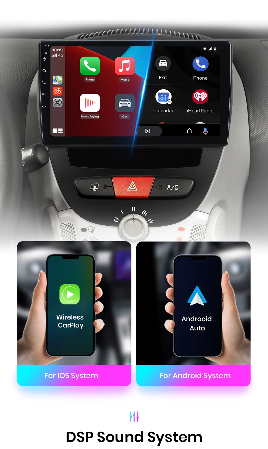 Junsun Carplay Android Auto Autoradio für Peugeot 107 Toyota Aygo Citroen C1 2005-2014 360 Kamera RDS BT DSP 2 Din Autoradio