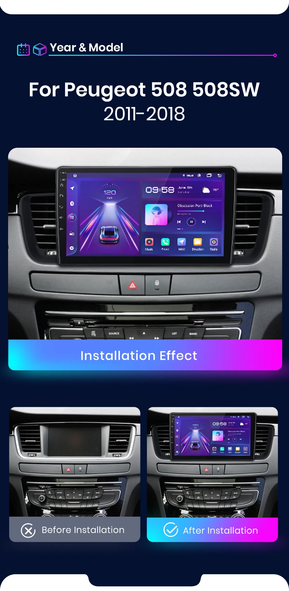 Junsun carplay android auto radio für peugeot 2011 508sw 2006-2014 2018 kamera auto intelligente systeme rds bt dsp 2 din autoradio