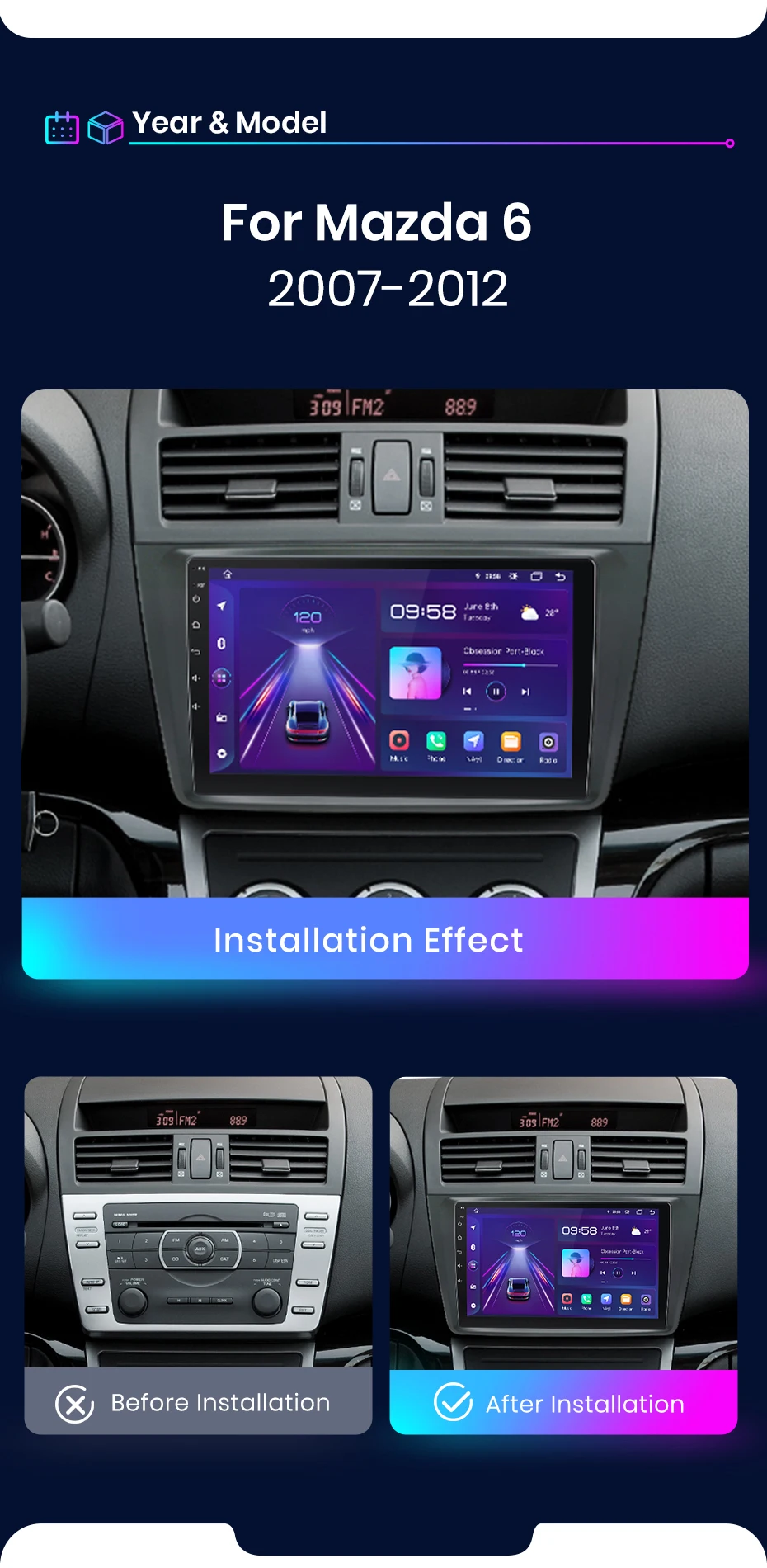 Junsunun CarPlay Android Auto Autoradio für Mazda 6 Rui GH 2008–2015 GPS Intelligente Systeme Tereo Multimedia Autoradio Junsunun CarPlay Android Auto Autoradio für Mazda 6 Rui GH 2008–2015 GPS Intelligente Systeme Tereo Multimedia Autoradio