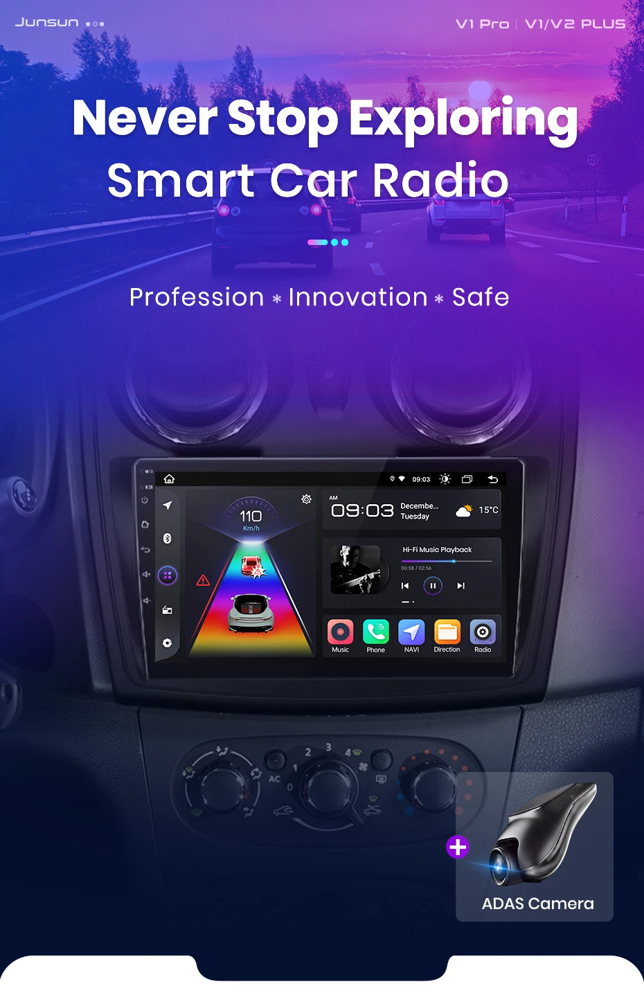 Junsun CarPlay Android Auto Autoradio für Renault Logan 2 Sandero 2012–2019 GPS Intelligente Systeme Stereo Multimedia Autoradio