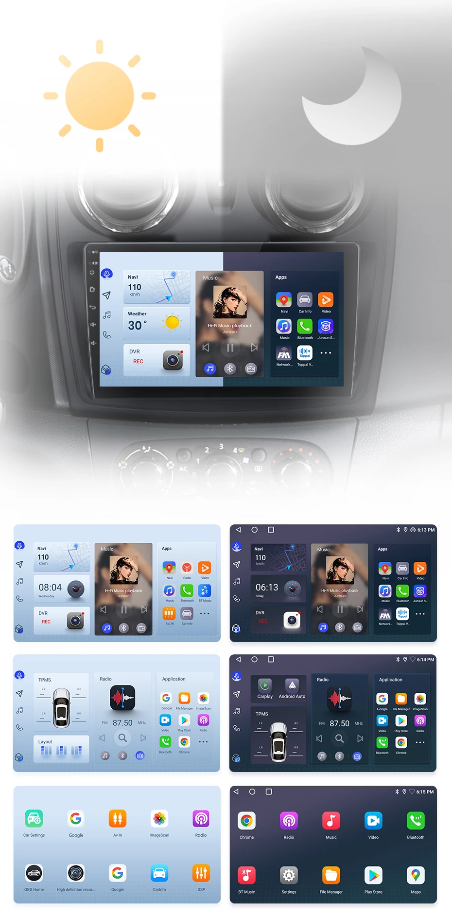 Junsun CarPlay Android Auto Autoradio für Renault Logan 2 Sandero 2012–2019 GPS Intelligente Systeme Stereo Multimedia Autoradio