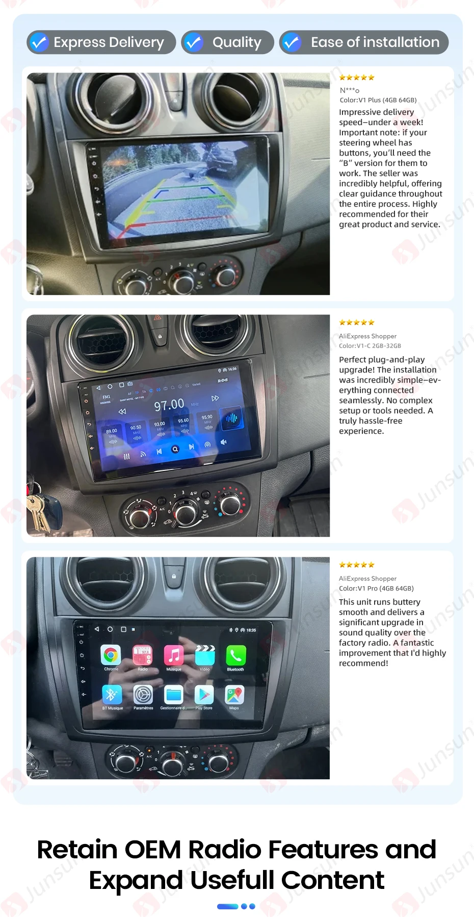 Junsun CarPlay Android Auto Autoradio für Renault Logan 2 Sandero 2012–2019 GPS Intelligente Systeme Stereo Multimedia Autoradio