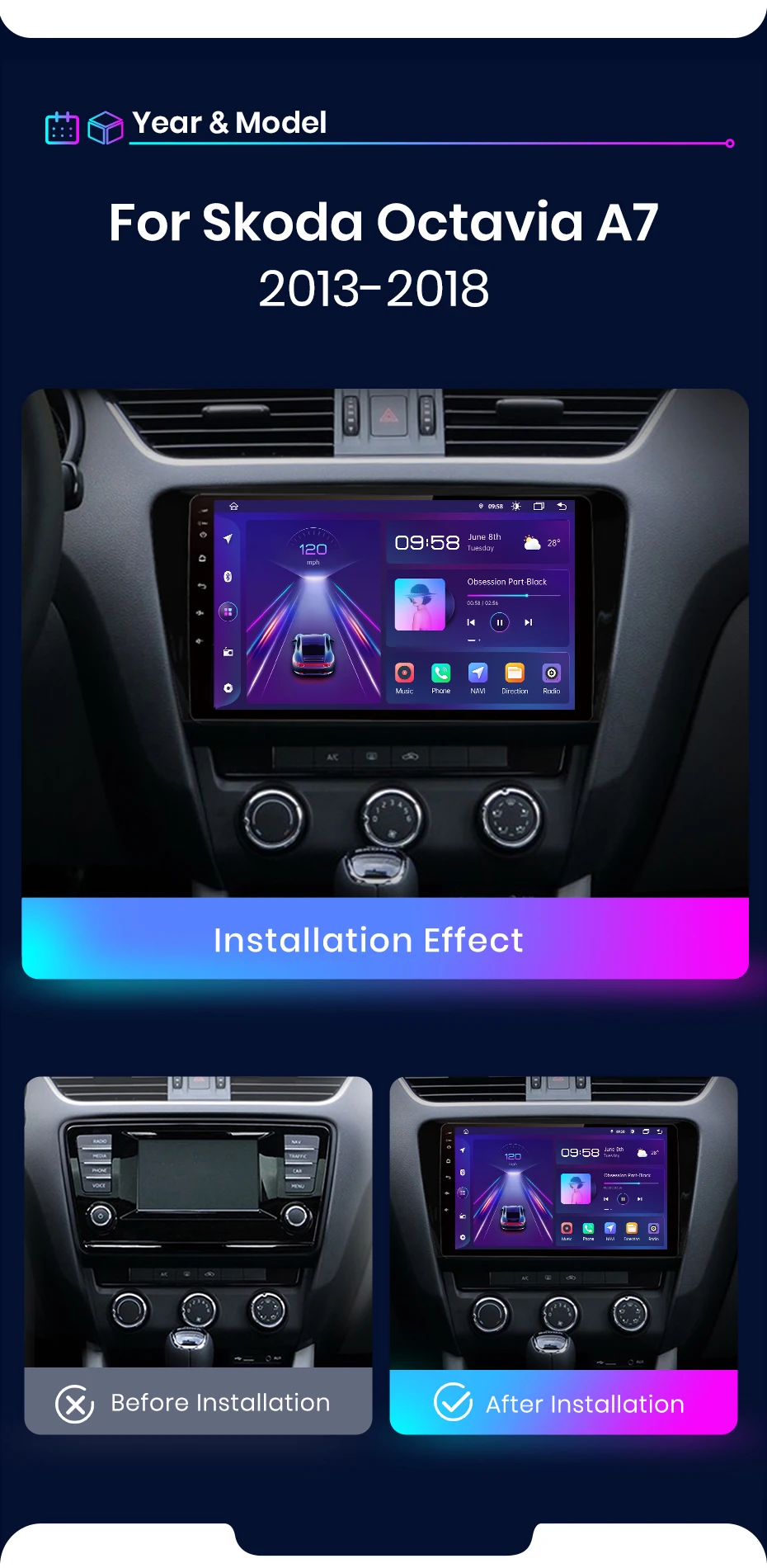 Junsun drahtlose carplay android auto autoradio für SKODA octavia 3 A7-2018 gps multimedia 2 din systeme stereo