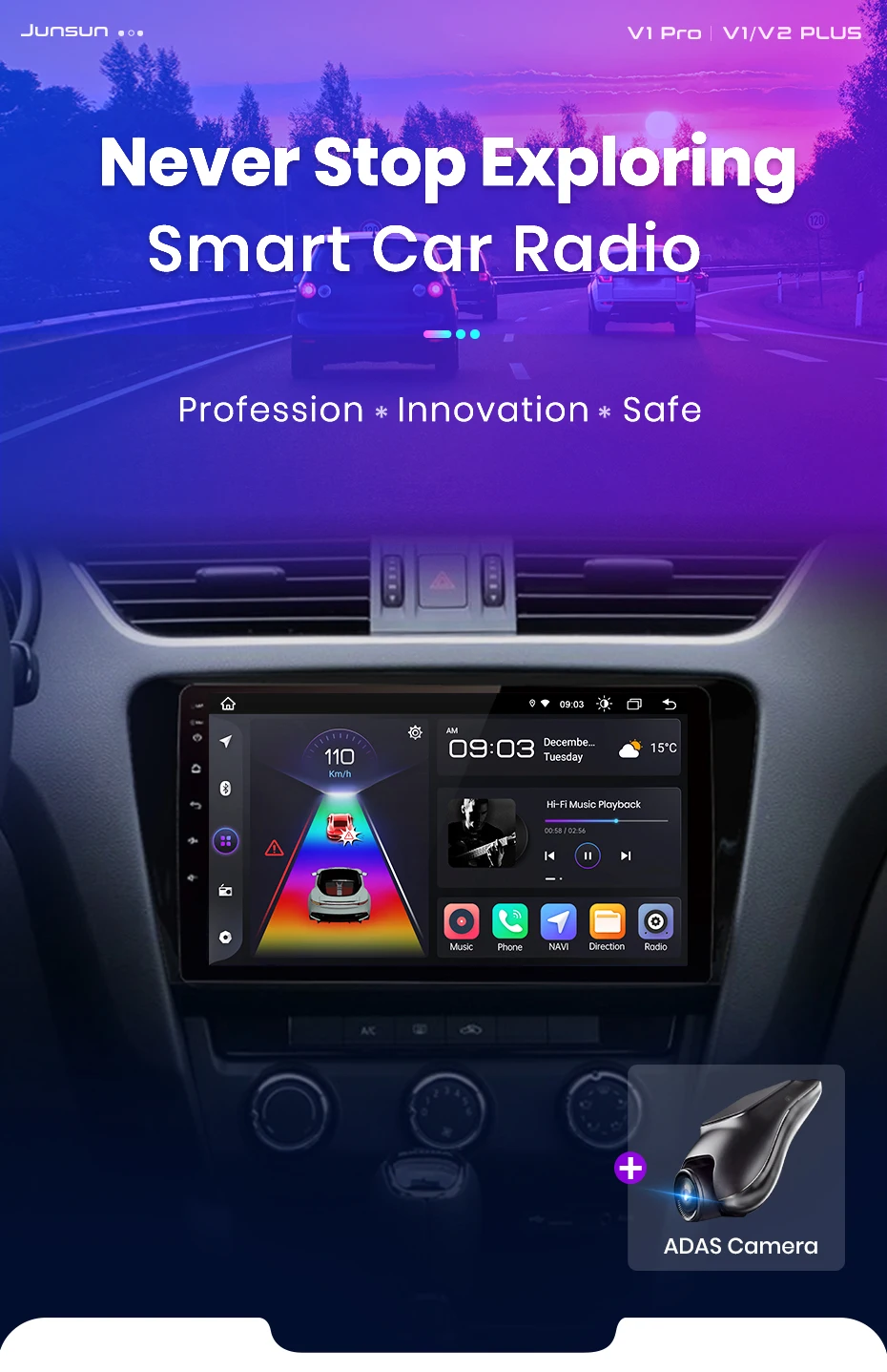 Junsun drahtlose carplay android auto autoradio für SKODA octavia 3 A7-2018 gps multimedia 2 din systeme stereo