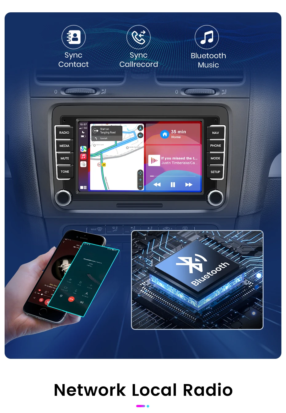 Junsun 7 9 10 Zoll Universal-Autoradio für Volkswagen VW Passat B6 B7 T5 Tiguan Touran GOLF POLO Wireless CarPlay Android Auto