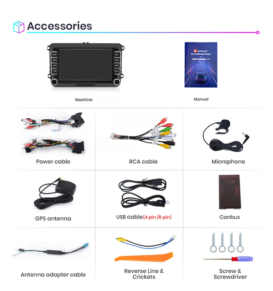 Junsun 7 9 10 Zoll Universal-Autoradio für Volkswagen VW Passat B6 B7 T5 Tiguan Touran GOLF POLO Wireless CarPlay Android Auto