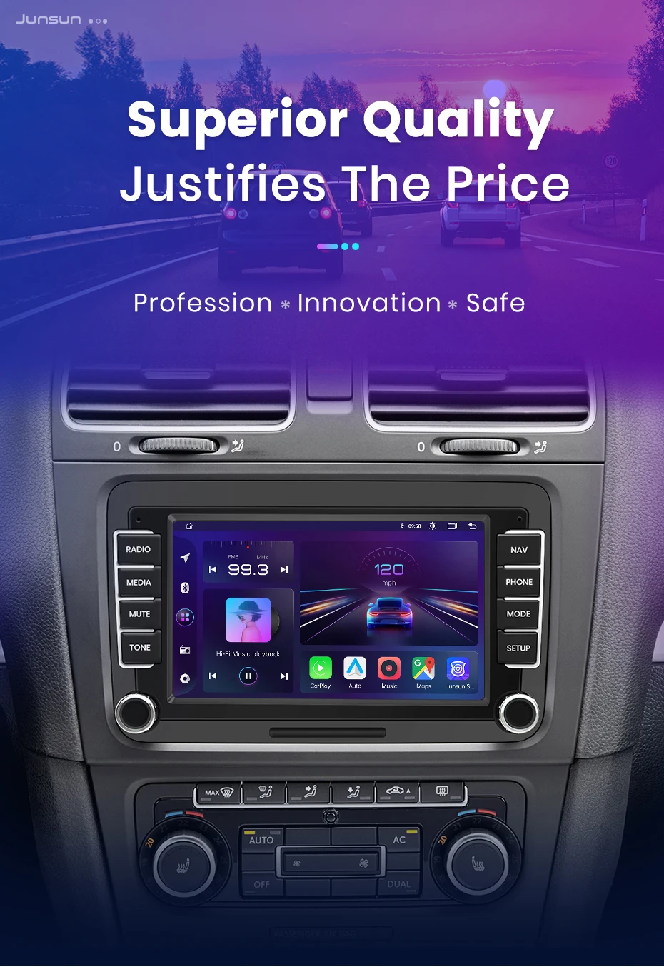 Junsun 7 9 10 Zoll Universal-Autoradio für Volkswagen VW Passat B6 B7 T5 Tiguan Touran GOLF POLO Wireless CarPlay Android Auto