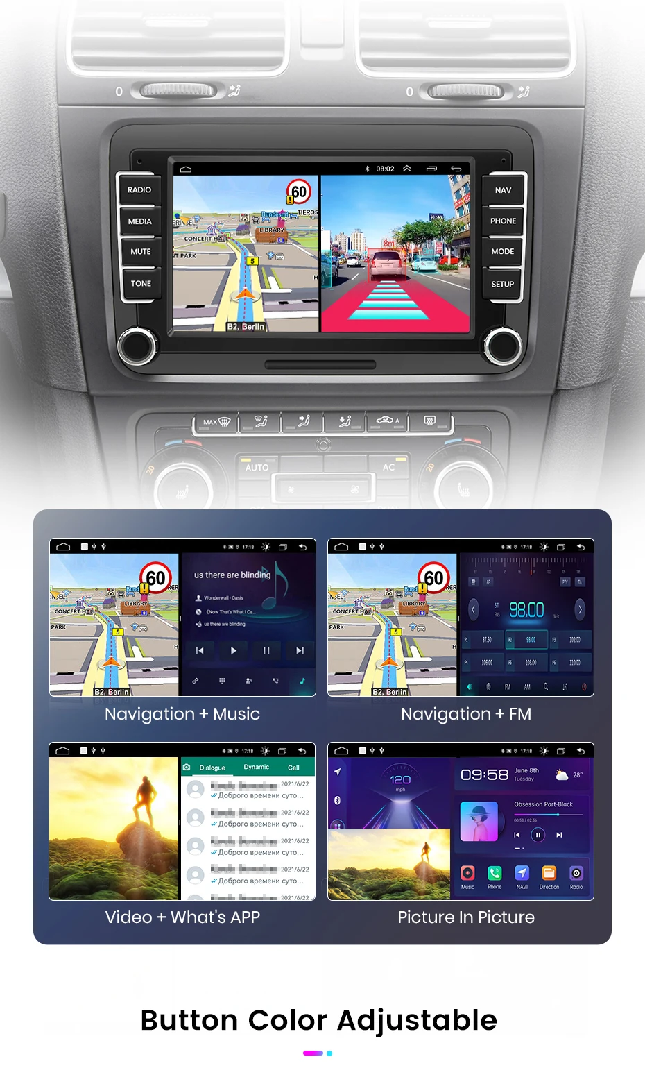 Junsun 7 9 10 Zoll Universal-Autoradio für Volkswagen VW Passat B6 B7 T5 Tiguan Touran GOLF POLO Wireless CarPlay Android Auto