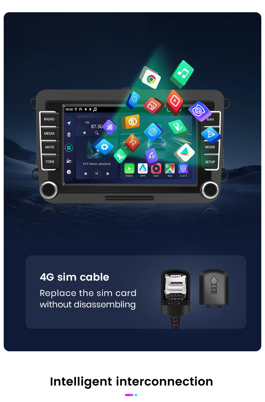 Junsun 7 9 10 Zoll Universal-Autoradio für Volkswagen VW Passat B6 B7 T5 Tiguan Touran GOLF POLO Wireless CarPlay Android Auto