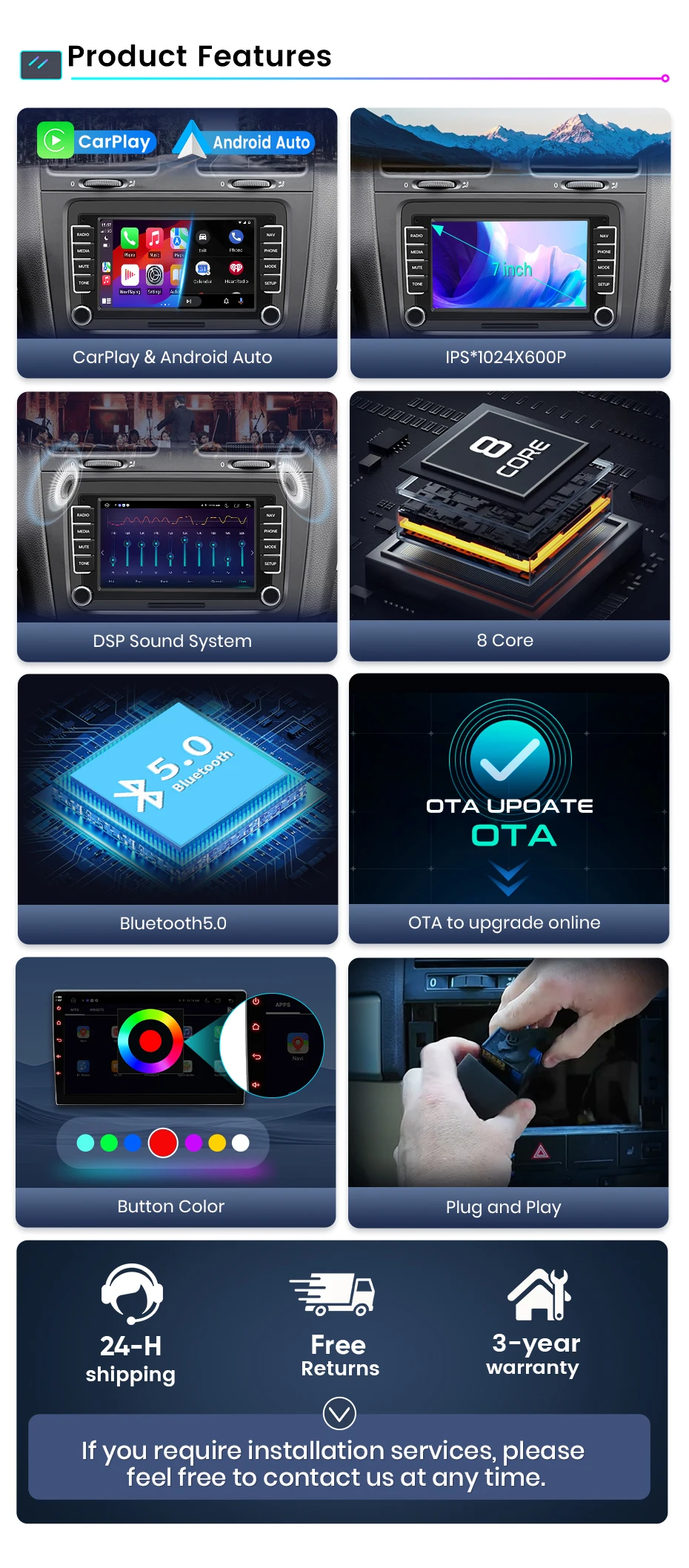 Junsun 7 9 10 Zoll Universal-Autoradio für Volkswagen VW Passat B6 B7 T5 Tiguan Touran GOLF POLO Wireless CarPlay Android Auto