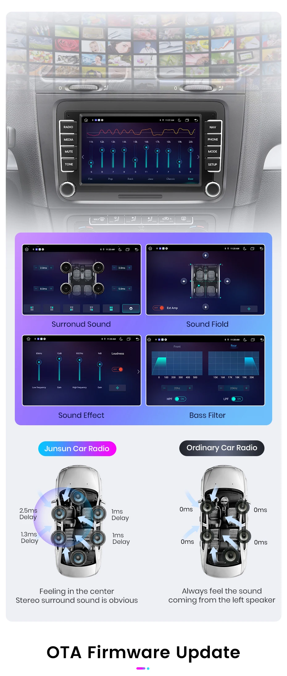 Junsun 7 9 10 Zoll Universal-Autoradio für Volkswagen VW Passat B6 B7 T5 Tiguan Touran GOLF POLO Wireless CarPlay Android Auto