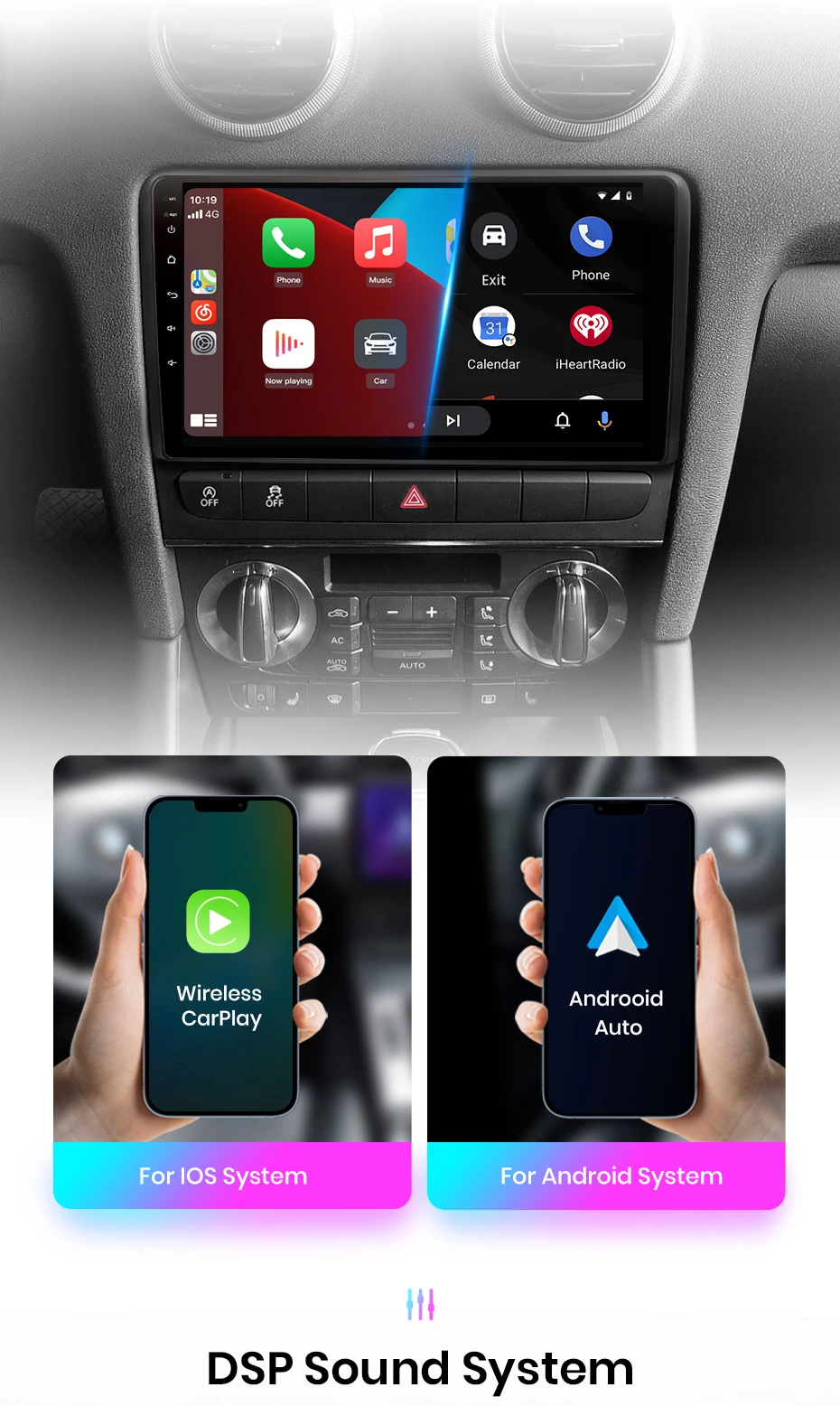 Junsun Drahtlose CarPlay Android Auto Auto Radio Für Audi A3 8P 2003 2005-2013 GPS Multimedia 2 din systeme Stereo