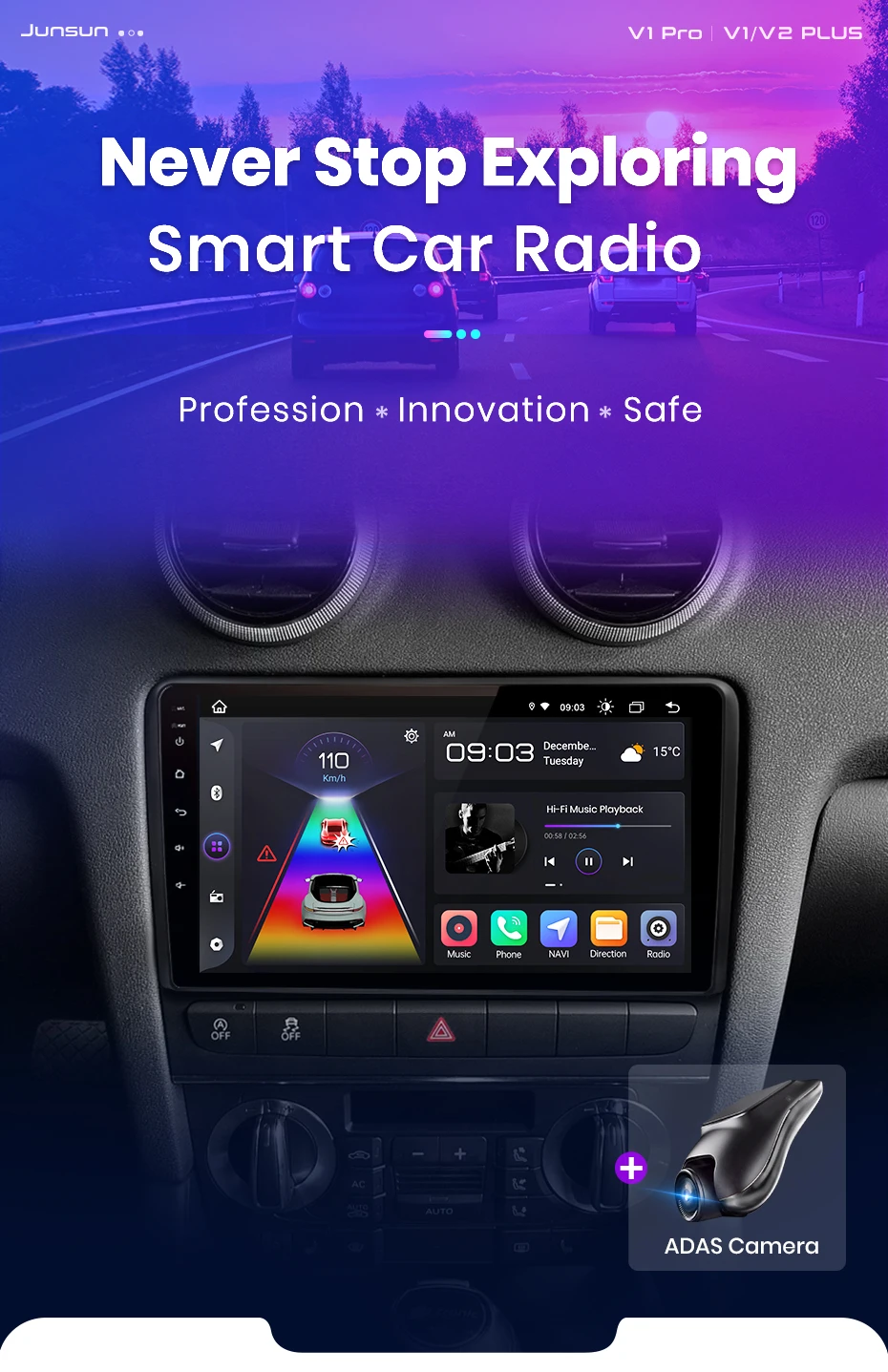 Junsun Drahtlose CarPlay Android Auto Auto Radio Für Audi A3 8P 2003 2005-2013 GPS Multimedia 2 din systeme Stereo