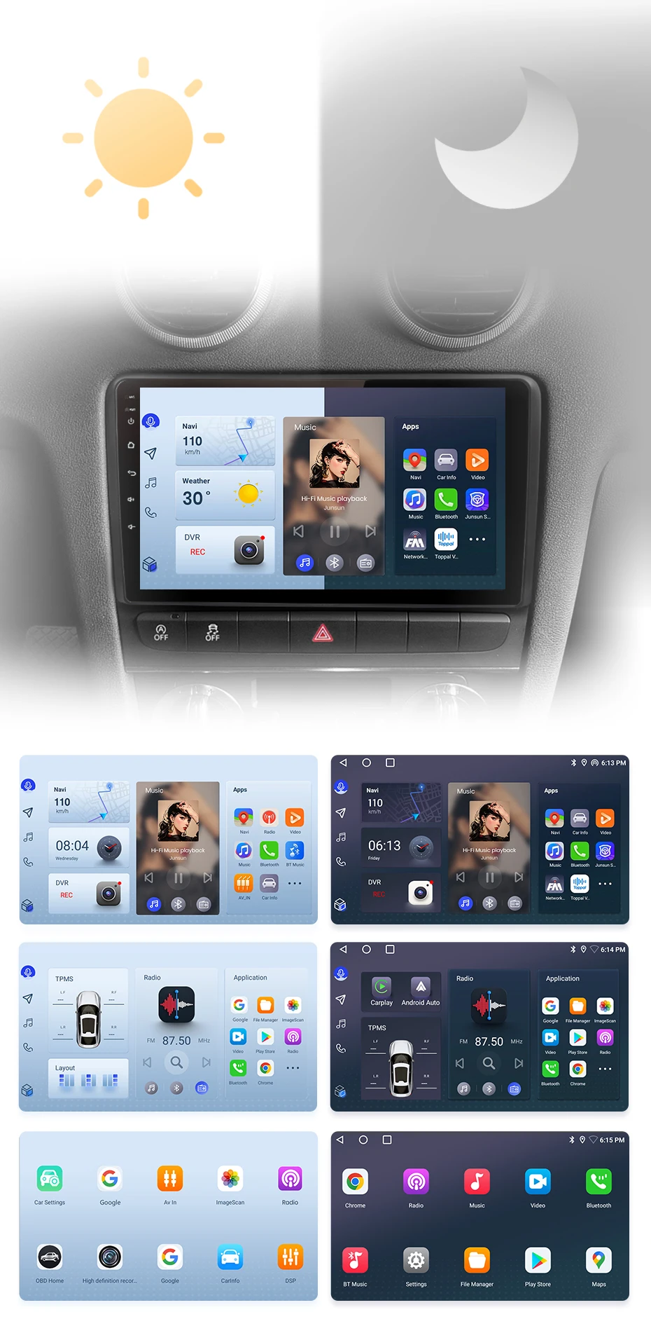 Junsun Drahtlose CarPlay Android Auto Auto Radio Für Audi A3 8P 2003 2005-2013 GPS Multimedia 2 din systeme Stereo