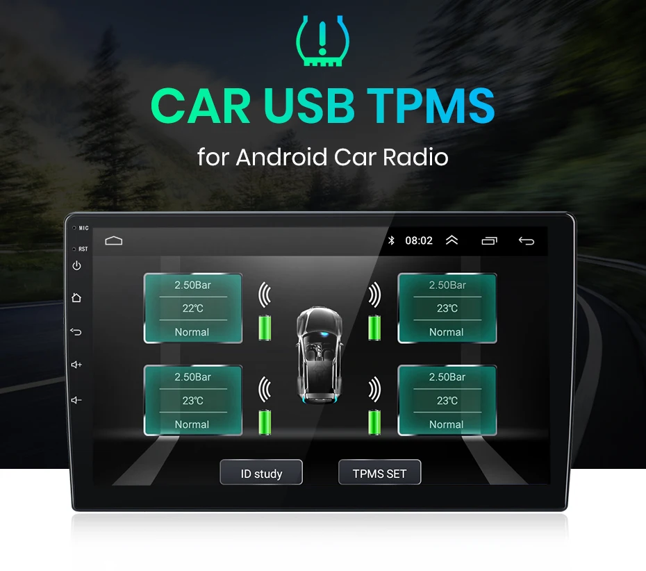 Junsun usb reifendruck überwachung alarmsystem tpms mit 4 internen sensoren für auto dvd player navigation autozubehör