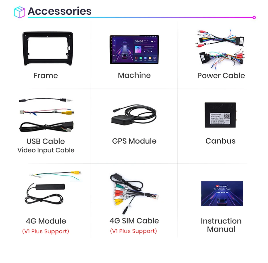 Junsun kabelloses carplay android auto autoradio für audi tt mk2 8j 2006-2014 gps multimedia 2 din