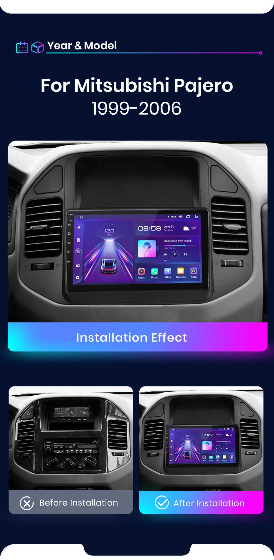 Junsun drahtloses Carplay Android Auto Autoradio für Mitsubishi Pyjero V60 V68 V73 2011-2016 GPS Multimedia 2 Din