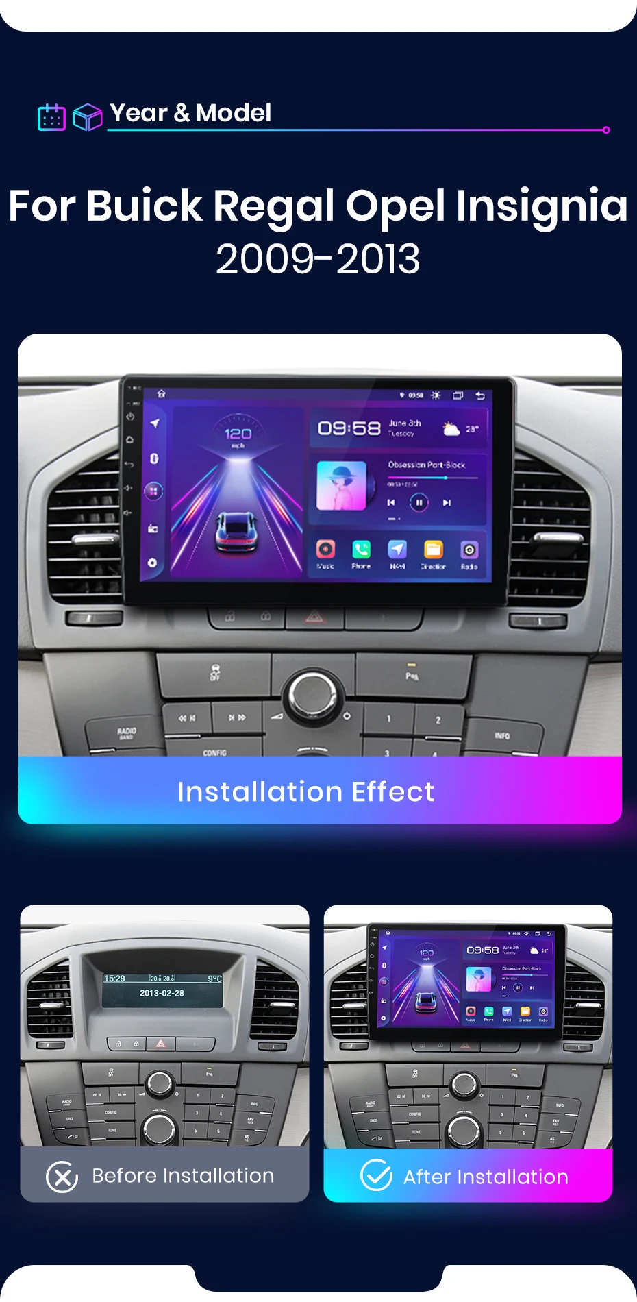 Junsun Wireless Carplay Android Auto Autoradio für Buick Regal Opel Insignien 2009-2013 GPS Multimedia 2 Din