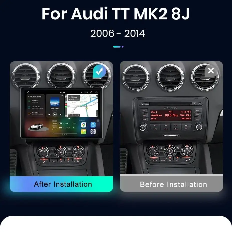 Junsun v3 plus 2k kabelloses carplay android auto auto intelligente systeme für audi tt mk2 8j 2006-2014 autoradio