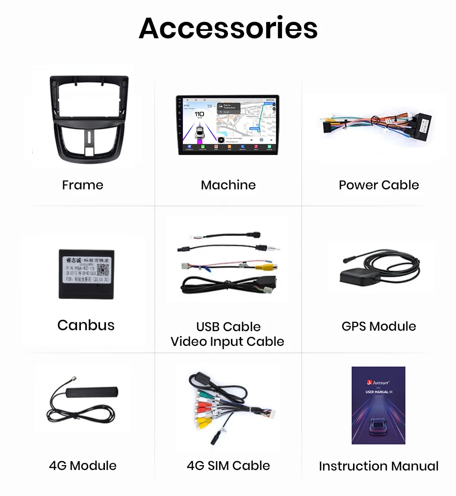 Junsun Qualcomm 8-Core 360 Kamera Drahtlose CarPlay Android Auto Auto Radio für Peugeot 207 207CC 2006 - 2015 GPS