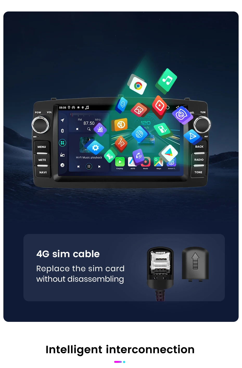 Junsun 7-Zoll-Autoradio für Toyota Corolla E120 2000–2006 BYD F3 Wireless CarPlay Android Auto 2 DIN Intelligentes Multimedia 4G