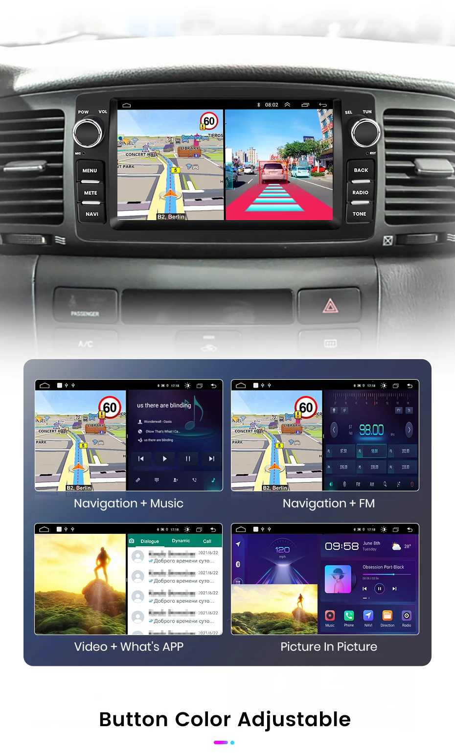 Junsun 7-Zoll-Autoradio für Toyota Corolla E120 2000–2006 BYD F3 Wireless CarPlay Android Auto 2 DIN Intelligentes Multimedia 4G